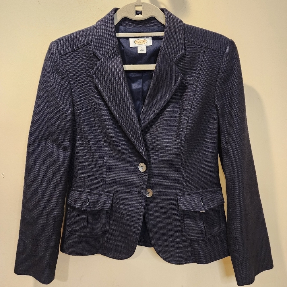 Talbots Navy Blue Textured  Blazer with Button Details Size 4